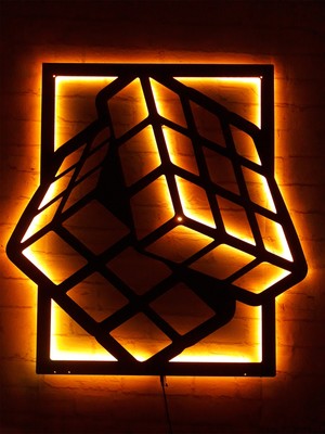 MF Tasarım Rgb Kumandalı Zeka Kübü Küp LED Işıklı Ahşap Mdf Dekoratif Tablo 50 x 45 cm