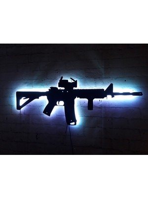 MF Tasarım Rgb Kumandalı M416 LED Işıklı Ahşap Mdf Dekoratif Tablo 50 x 25 cm