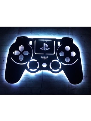 MF Tasarım Rgb Kumandalı Ps Kol Playstation LED Işıklı Ahşap Mdf Dekoratif Tablo 50 x 45 cm