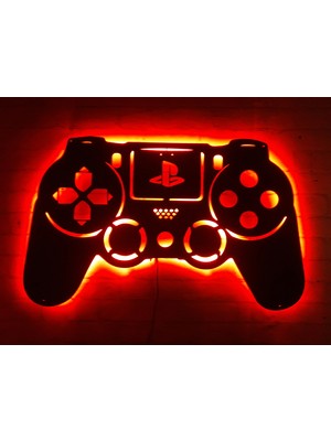 MF Tasarım Rgb Kumandalı Ps Kol Playstation LED Işıklı Ahşap Mdf Dekoratif Tablo 50 x 45 cm