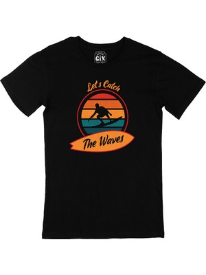 Cix Sörf Dalgalı Siyah T-Shirt