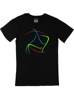 Cix Renkli Çizgili Siyah T-Shirt