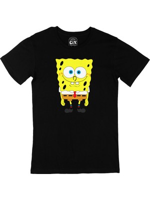 Cix Sünger Bob Tasarımlı Siyah T-Shirt