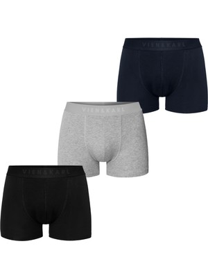 Vien&Karl Erkek Siyah Gri Lacivert 3’lü Paket Düz Likralı Boxer Şort
