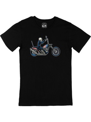 Cix Amerikan Motorcu Kurukafa Siyah T-Shirt