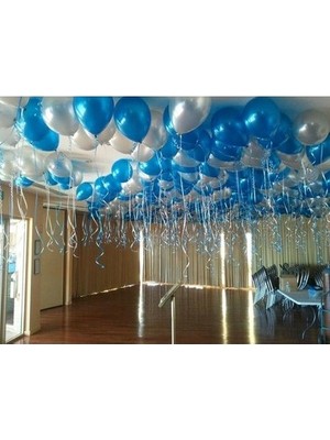 Hknys 30 Adet Metalik Mavi ,gümüş  Balon-Nişan-Parti-Düğün Balonu