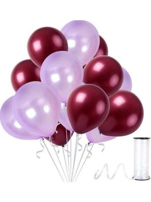 Hknys 50 Adet Metalik Sedefli Lila ,bordo Balon-Nişan-Parti Balonu