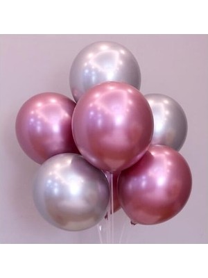 Hknys Balon Evi Balon Parti Balonu Krom Balon Gümüş-Pembe Balon 10 Adet