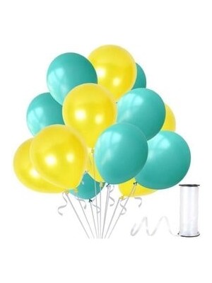 Hknys 25 Adet Mint Su Yeşili-Sarı Metalik Sedefli Balon