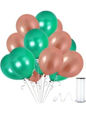 Hknys 15 Adet Metalik Rose Gold, Yeşil Balon Konsepti-Güzel Balon