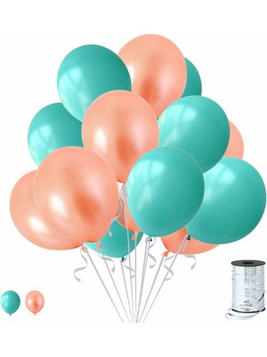 Hknys 30 Adet Mint Su Yeşili-Rose Gold Metalik Sedefli Balon