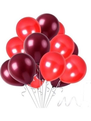 Hknys 35 Adet Metalik Sedefli Kırmızı,bordo Balon-Uçan-Partisehri
