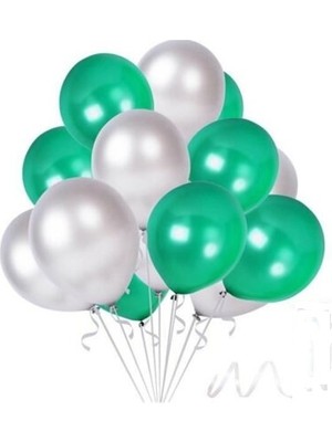 Hknys 50 Adet Metalik Sedefli Yeşil, Gümüş  Balon-Partisehri