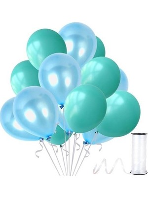 Hknys  30 Adet Su Yeşili-Bebek Mavisi Metalik Sedefli Balon