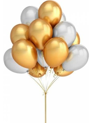 Hknys 20 Adet Metalik Gümüş ,altın(Gold) Balon-Nişan-Parti-Düğün Balonu