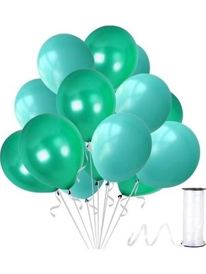 Hknys 30 Adet Su Yeşili-Yeşil Metalik Sedefli Balon-Helyum Uyumlu