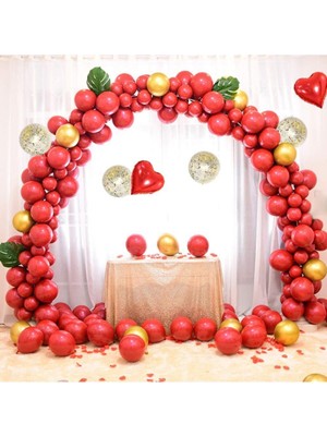 Hknys Kırmızı Balon Zinciri 100 Adet Balon 5 mt Zincir Aparatı