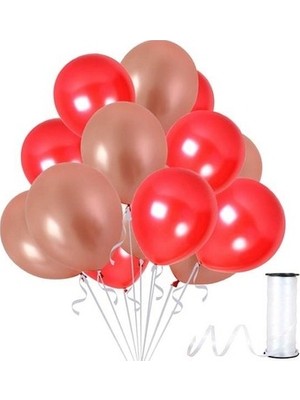 Hknys 25 Adet Metalik Rose Gold, Kırmızı Balon Konsepti-Güzel Balonlar