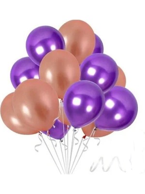 Hknys 50 Adet Metalik Rose Gold, Mor Balon Konsepti-Parti Balonu