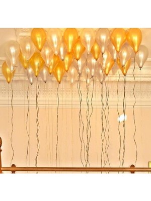 Hknys Partiniseç 25 Adet Metalik (Gold Altın Sarısı-Beyaz) Balon Helyum