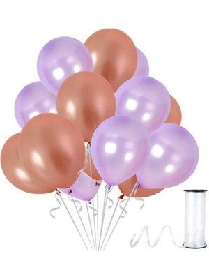 Hknys 40 Adet Metalik Rose Gold, Lila Balon Konsepti-Parti Balonu