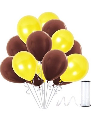 Hknys 25 Adet Kullan At Party Kahverengi-Sarı Metalik Sedefli Balon