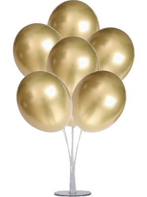 Hknys Balon Standı ve 7 Adet Altın Renk Krom Balon Seti