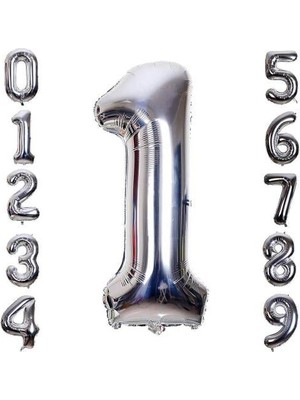 Hknys 4 Yaş -Sayı-Rakam Folyo Balon Gümüş  Renk 76 cm -Dogum Günü -Parti-Kutlama
