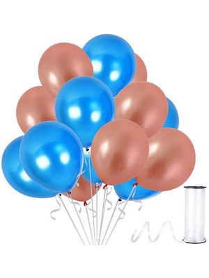 Hknys 50 Adet Metalik Rose Gold, Mavi Balon Konsepti-Parti Balonu