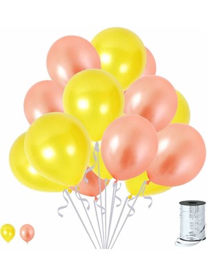 Hknys 50 Adet Metalik Rose Gold, Sarı Balon Konsepti-Parti Balonu