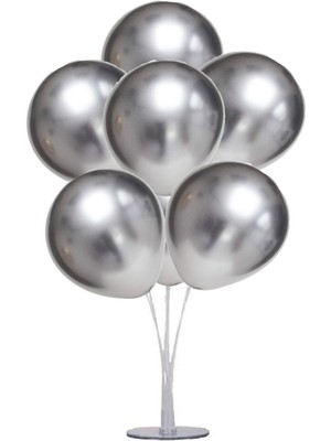 Hknys Balon Standı ve 7 Adet Gümüş Renk Krom Balon Seti