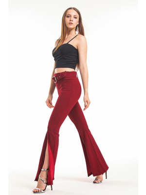 Sense Kemerli Paça Volanlı Pike Çelik  Pantolon | PNT32698