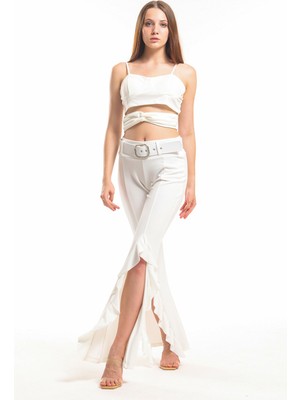 Sense Fermuarlı Scuba Krep Bustiyer | BUS33444 Ekru
