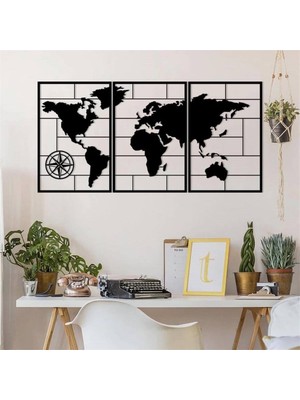 Baupor 3'lü Dünya Haritası 2 Metal Duvar Dekoru