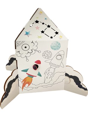 Prigo Space Dijital Baskılı Roket Oyun ve Boyama Evi