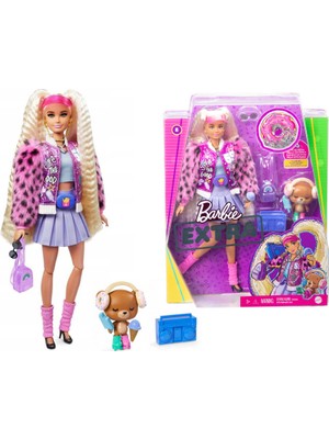 Barbie  Ekstra Bebek / Kürklü Kolları ve Evcil Hayvan Oyuncak Ayı ile Üniversite Ceketli Barbie