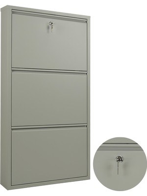 Ata Group 3'lü Kilitli  Metal Ayakkabılık Gri