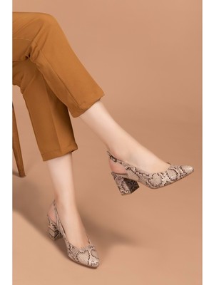 Gondol Kadın Deri Yılan Desenli Topuklu Ayakkabı ŞHN.709 - Vizon Yılan - 42