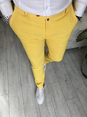 Terzi Adem Italyan Stil Slim Fit Erkek Kumaş Pantolon Sarı T5261