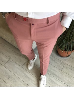 Terzi Adem Italyan Stil Slim Fit Erkek Kumaş Pantolon Açık Pembe T5260