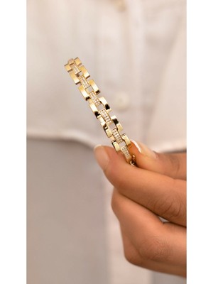 Yavuz Kuyumculuk Kordon Görünümlü Taşlı Kelepçe