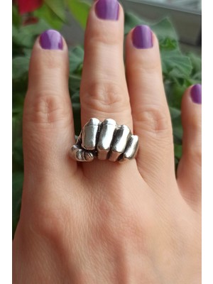 Fildişi Aksesuar Antik Gümüş Kaplama Yumruk Şekilli El Yapımı Ayarlanabilir Yüzük