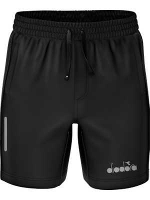 Diadora Mundial 21 - Likralı Fermuar Cepli Siyah Micro Şort