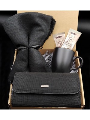 Vega Gift Shop Şal & Siyah Kadın Cüzdan & Siyah Kupa & Mehmet Efendi Kahve Hediye Seti