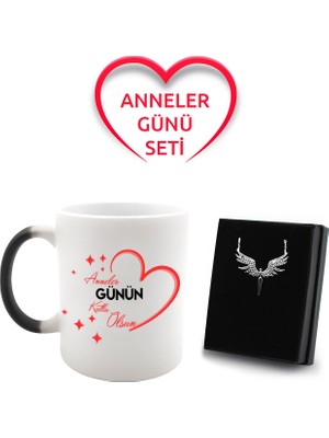 VegaGiftShop Anneler Gününe Özel Sihirli Kupa & Gümüş Kaplama Mikail Melek Kolye Hediye Seti