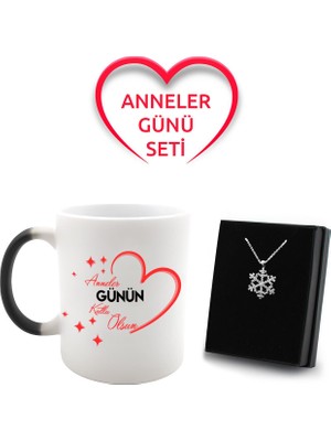 Vega Gift Shop Anneler Gününe Özel Sihirli Kupa & Gümüş Kaplama Kar Tanesi Kolye Hediye Seti