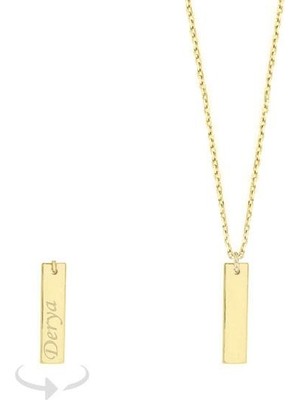 Engingold 14K Altın Çubuk Plaka Bar Kolye