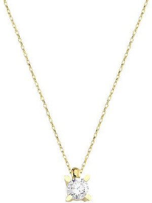 Engingold 14 Ayar Sarı Altın Tektaş Kolye