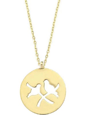 Engingold 14 Ayar Altın Kuş Figürlü Plaka Kolye