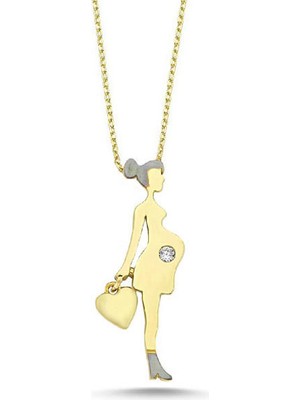 Engingold 14 Ayar Altın Taşlı Hamile Anne Kolye